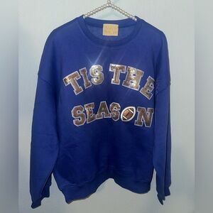 BRAND NEW • JUDITH MARCH • ROYAL BLUE FOOTBALL SWEATSHIRT • SIZE S